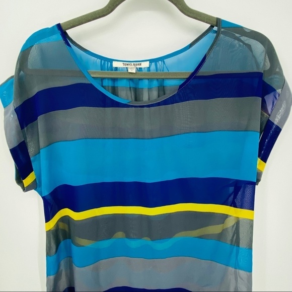 Daniel Rainn Sheer Striped Blue Scoop Neck Top S - Picture 4 of 16